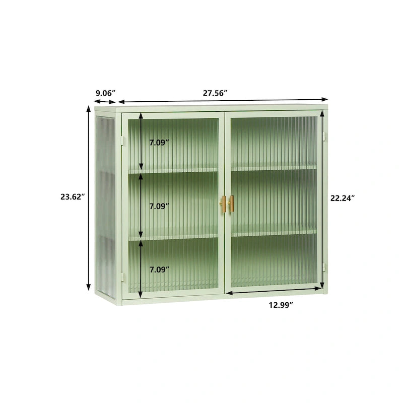 Wall Cabinet with Fluted Glass Doors and 3 Tier Storage for Entryway Living Room