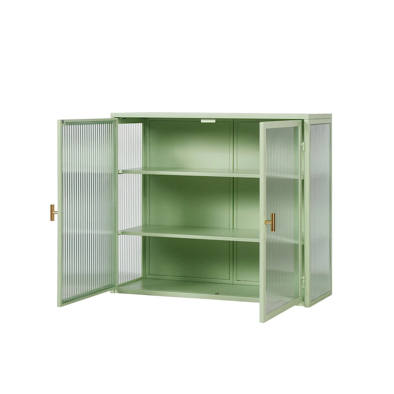 Wall Cabinet with Fluted Glass Doors and 3 Tier Storage for Entryway Living Room