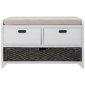 Acacia Wood Storage Bench with Removable Basket, 2 Drawers and Cushion, 32 in.