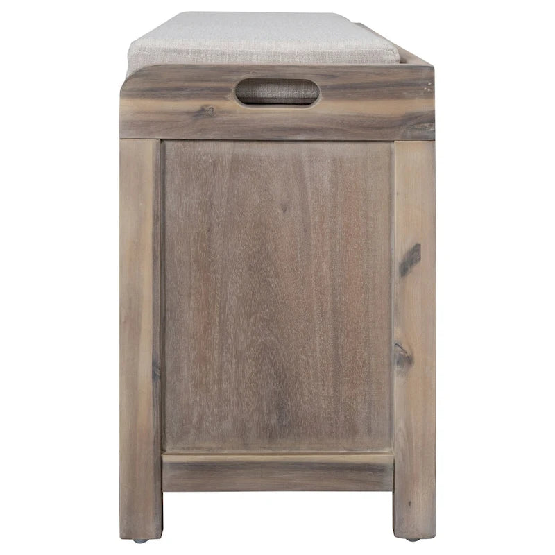 Acacia Wood Storage Bench with Removable Basket, 2 Drawers and Cushion, 32 in.