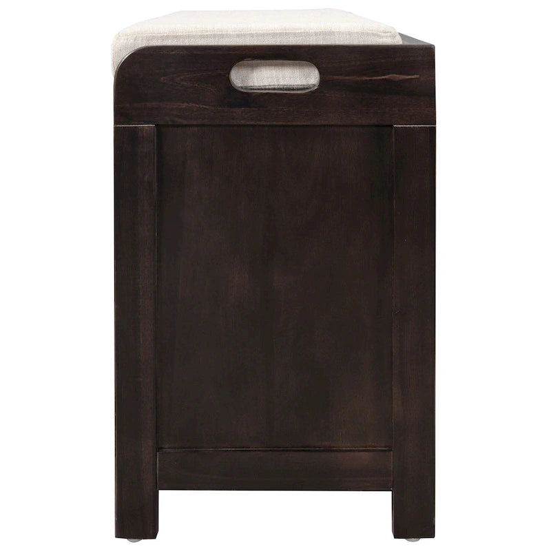 Acacia Wood Storage Bench with Removable Basket, 2 Drawers and Cushion, 32 in.