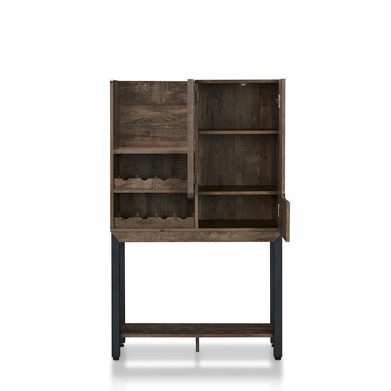 Farmhouse Kitchen Hutch with Wine Rack 2 Open Shelves and Mesh Cabinet Door 51.8 in.