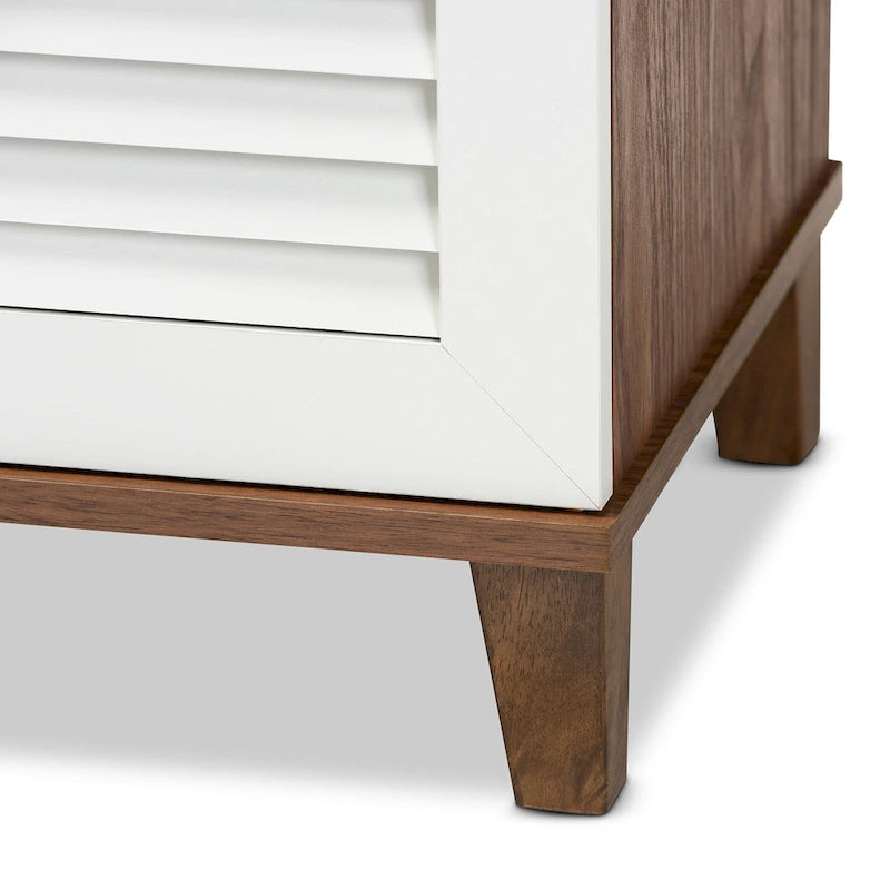 Modern Shoe Cabinet with 3 Slatted Doors 8 Shelves for 16 Pairs White Walnut