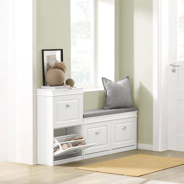 White Shoe Cabinet with 2 Flip Drawers for Hallway Entryway
