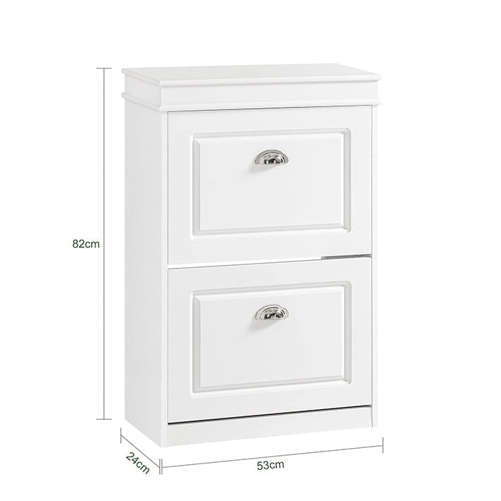 White Shoe Cabinet with 2 Flip Drawers for Hallway Entryway