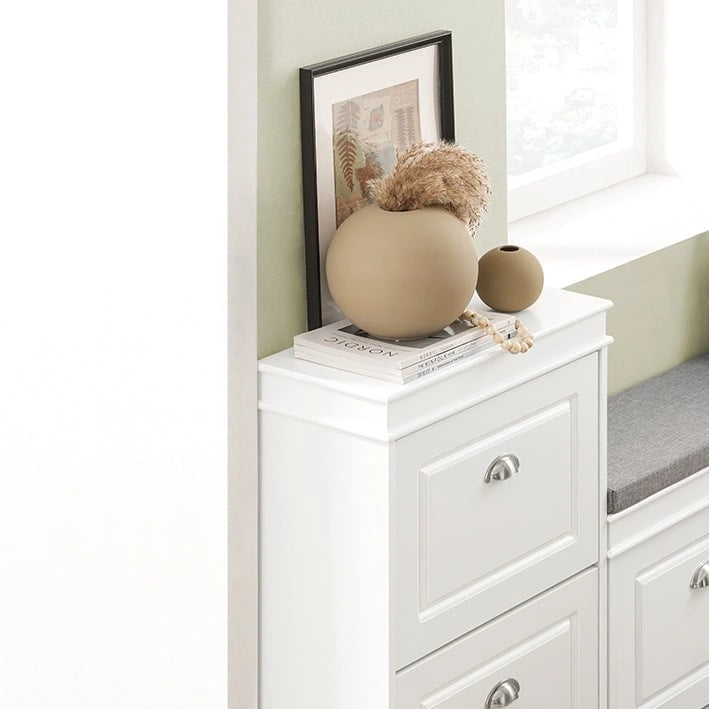 White Shoe Cabinet with 2 Flip Drawers for Hallway Entryway