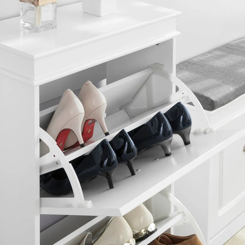 White Shoe Cabinet with 2 Flip Drawers for Hallway Entryway