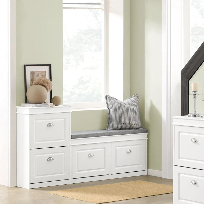 White Shoe Cabinet with 2 Flip Drawers for Hallway Entryway