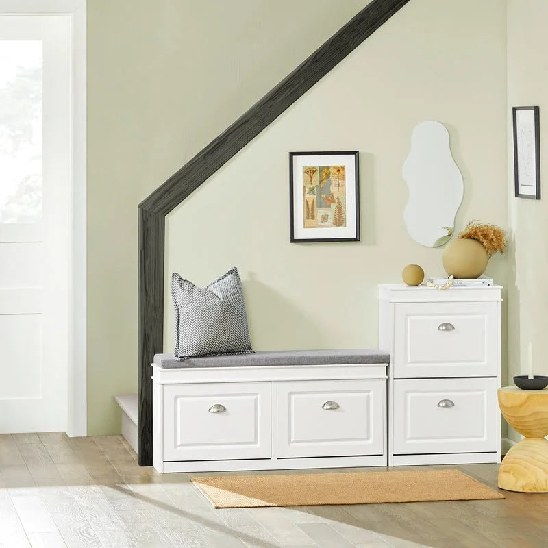 White Shoe Cabinet with 2 Flip Drawers for Hallway Entryway