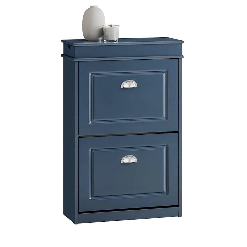 White Shoe Cabinet with 2 Flip Drawers for Hallway Entryway