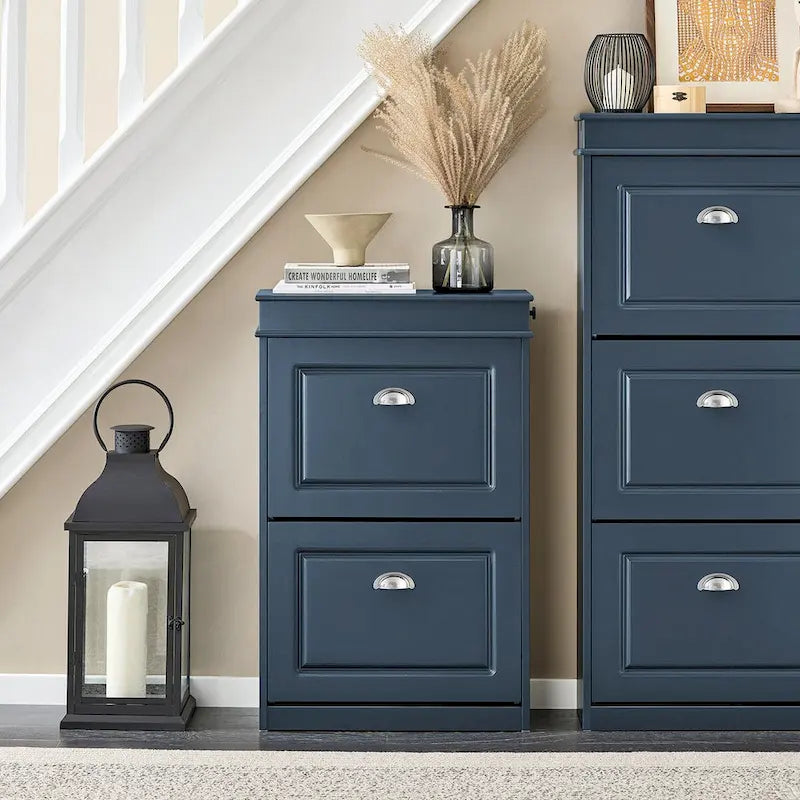 White Shoe Cabinet with 2 Flip Drawers for Hallway Entryway