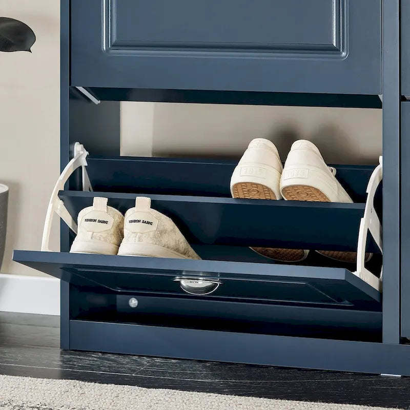 White Shoe Cabinet with 2 Flip Drawers for Hallway Entryway