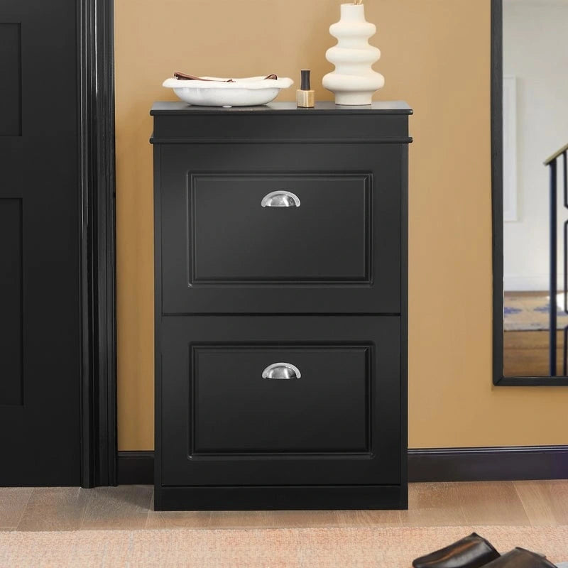 White Shoe Cabinet with 2 Flip Drawers for Hallway Entryway