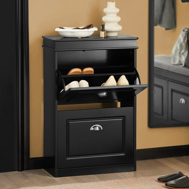 White Shoe Cabinet with 2 Flip Drawers for Hallway Entryway