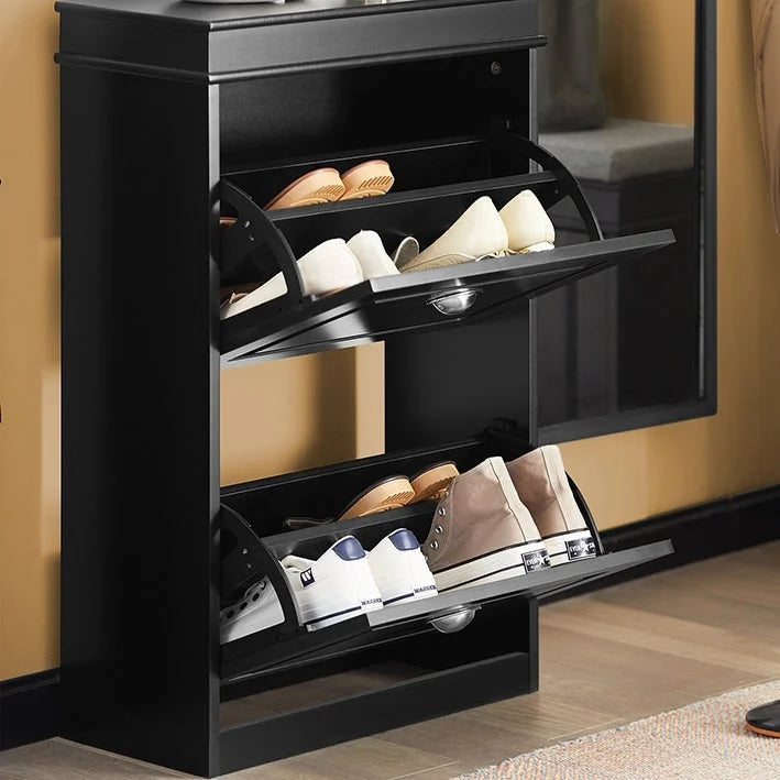 White Shoe Cabinet with 2 Flip Drawers for Hallway Entryway