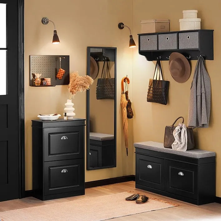 White Shoe Cabinet with 2 Flip Drawers for Hallway Entryway