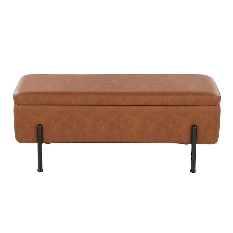Upholstered Storage Bench with Flip Top Lid and Metal Base 500 lbs Capacity