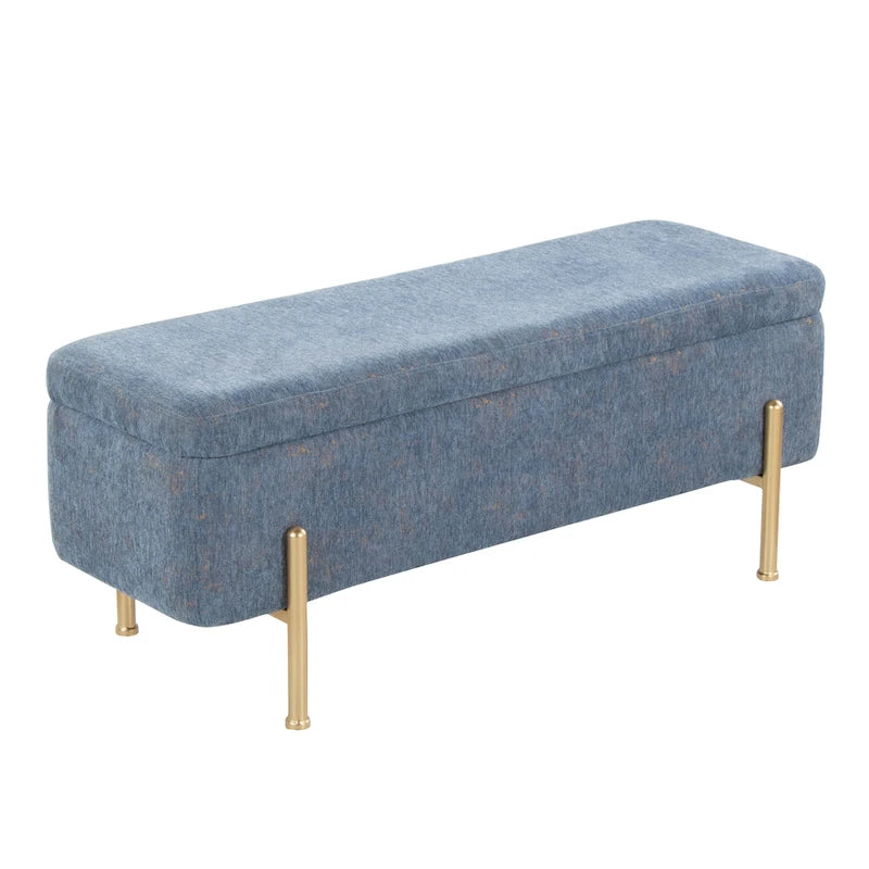 Upholstered Storage Bench with Flip Top Lid and Metal Base 500 lbs Capacity