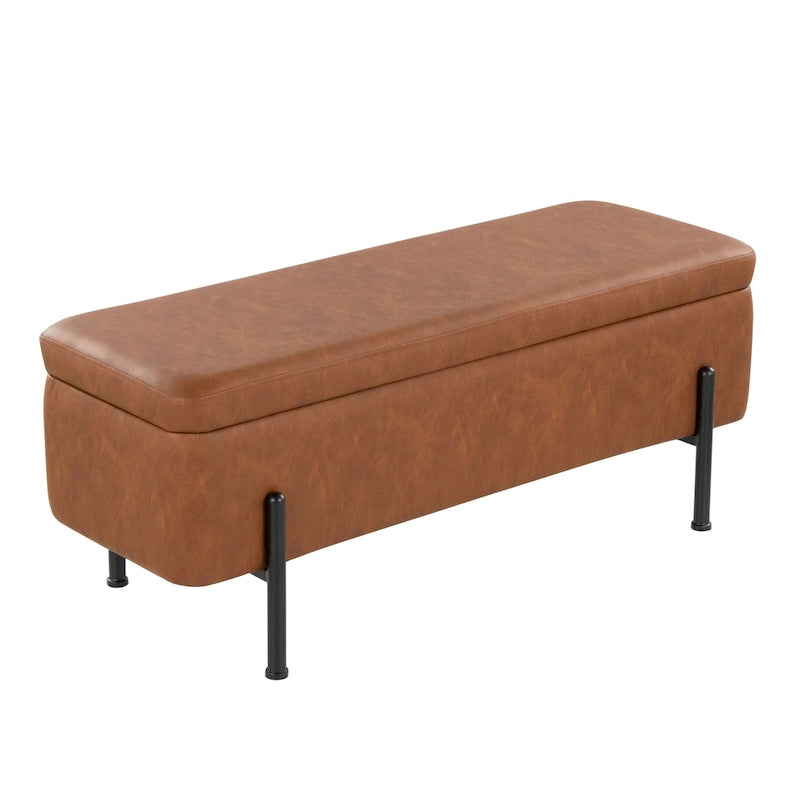 Upholstered Storage Bench with Flip Top Lid and Metal Base 500 lbs Capacity