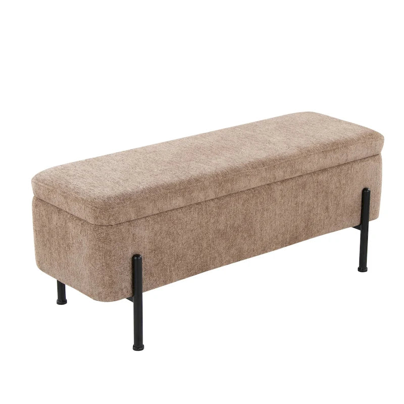 Upholstered Storage Bench with Flip Top Lid and Metal Base 500 lbs Capacity
