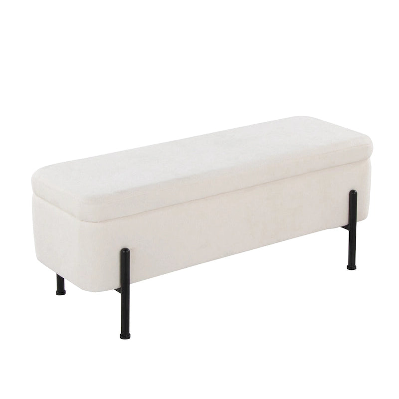 Upholstered Storage Bench with Flip Top Lid and Metal Base 500 lbs Capacity