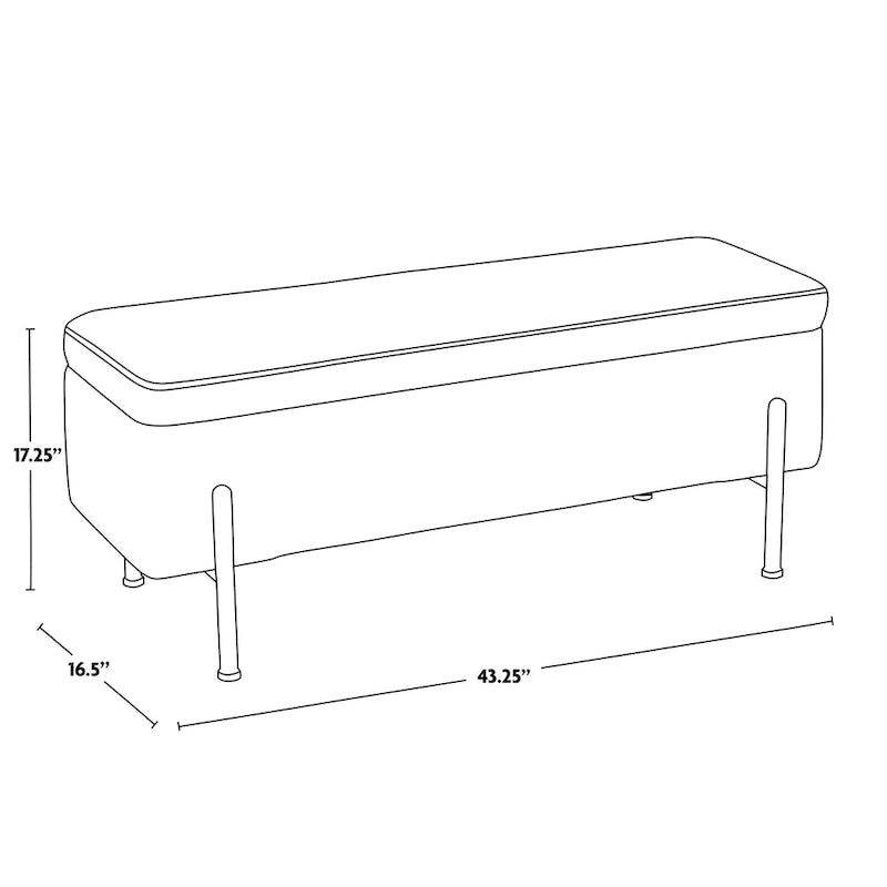 Upholstered Storage Bench with Flip Top Lid and Metal Base 500 lbs Capacity