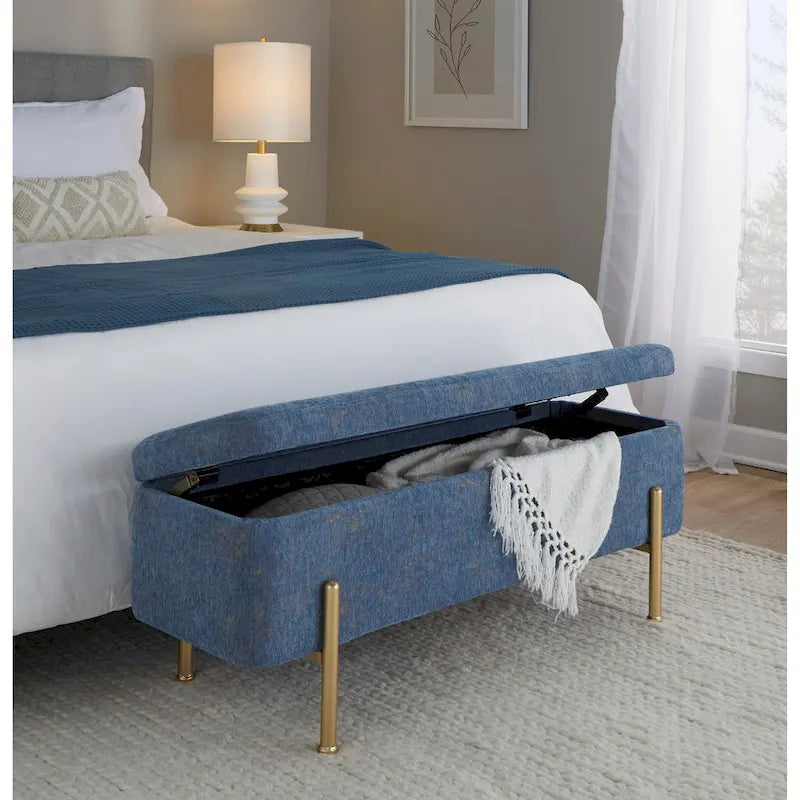 Upholstered Storage Bench with Flip Top Lid and Metal Base 500 lbs Capacity