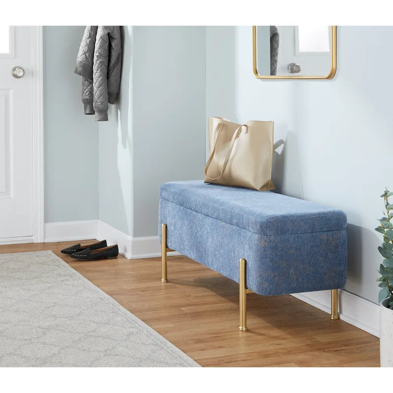Upholstered Storage Bench with Flip Top Lid and Metal Base 500 lbs Capacity