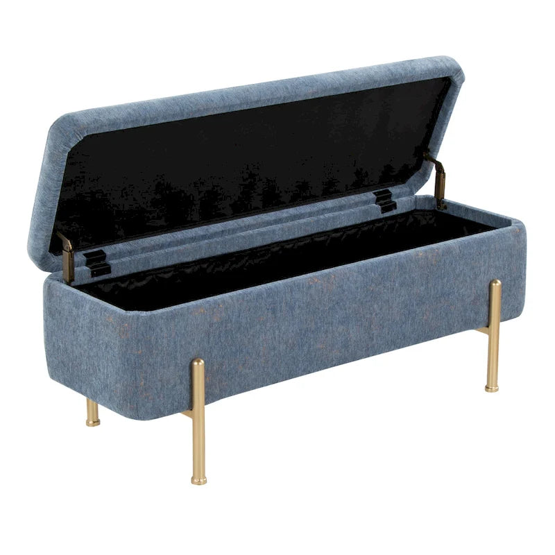 Upholstered Storage Bench with Flip Top Lid and Metal Base 500 lbs Capacity