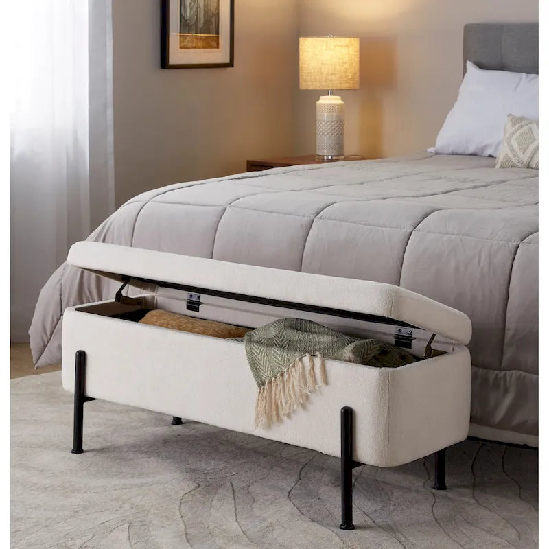 Upholstered Storage Bench with Flip Top Lid and Metal Base 500 lbs Capacity