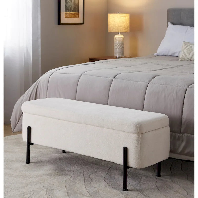 Upholstered Storage Bench with Flip Top Lid and Metal Base 500 lbs Capacity