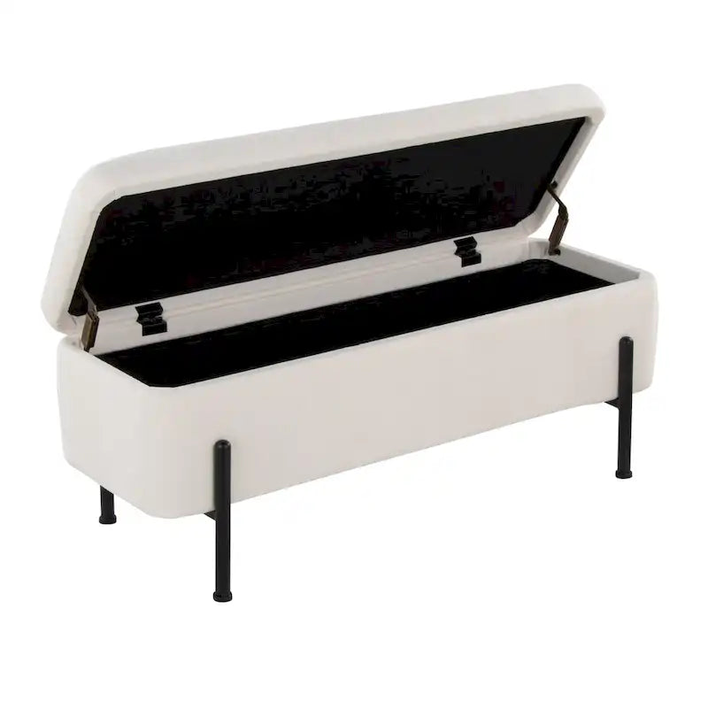 Upholstered Storage Bench with Flip Top Lid and Metal Base 500 lbs Capacity