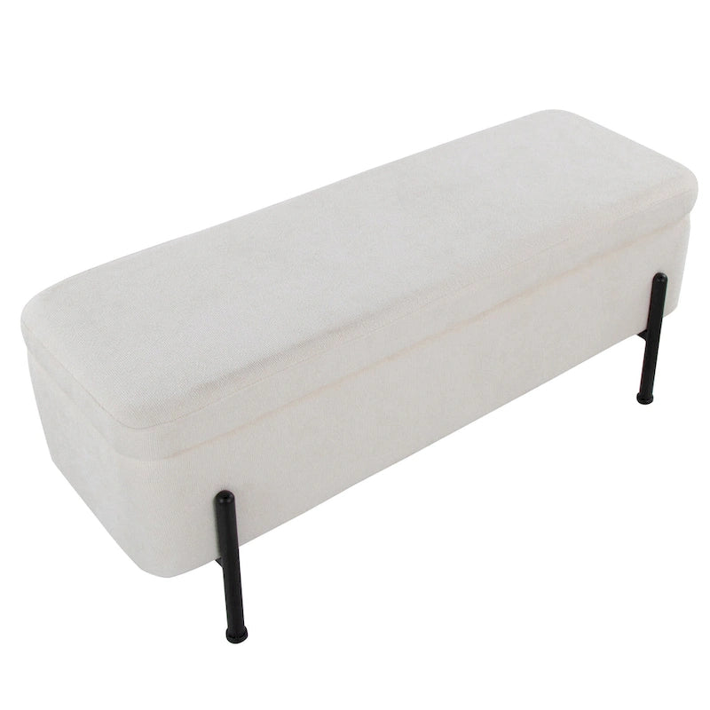 Upholstered Storage Bench with Flip Top Lid and Metal Base 500 lbs Capacity