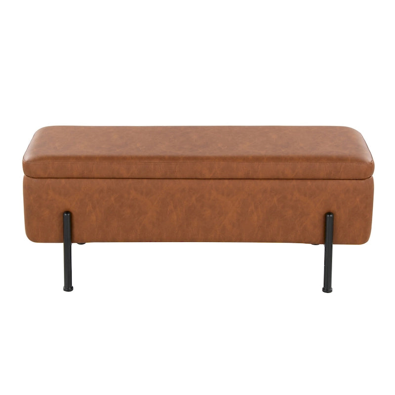 Upholstered Storage Bench with Flip Top Lid and Metal Base 500 lbs Capacity