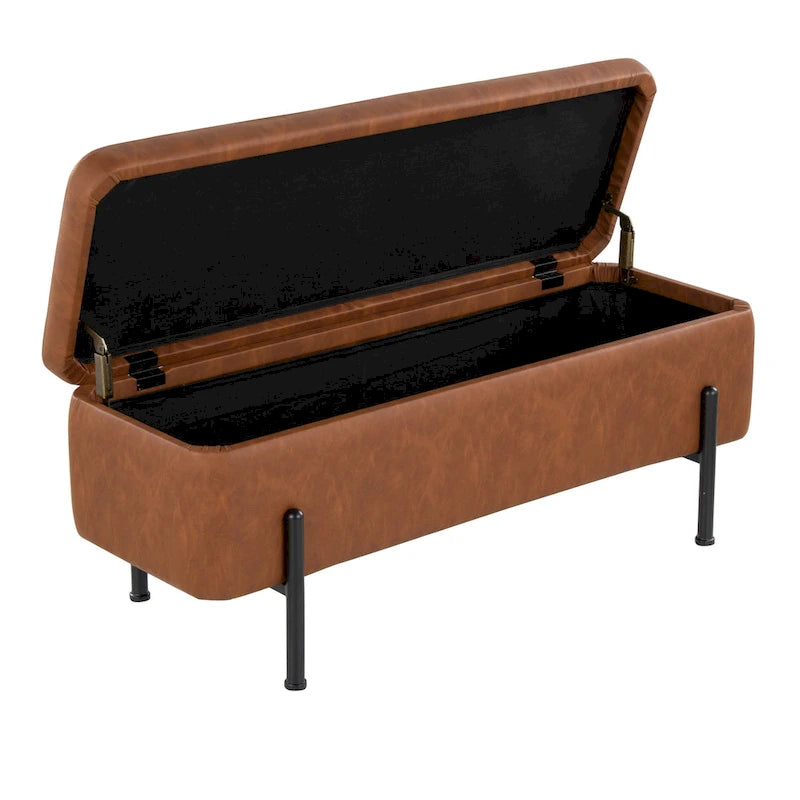 Upholstered Storage Bench with Flip Top Lid and Metal Base 500 lbs Capacity