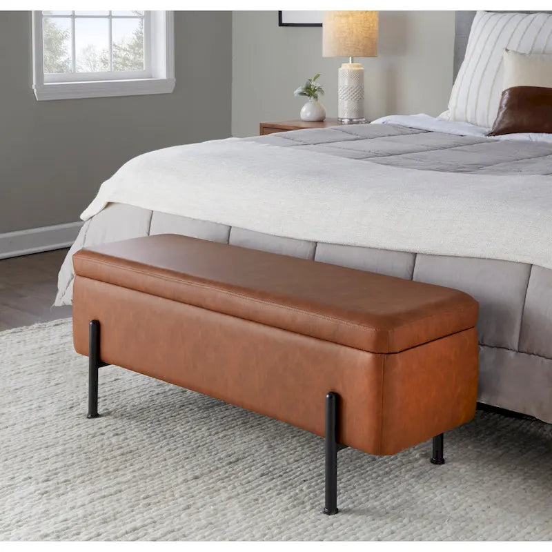 Upholstered Storage Bench with Flip Top Lid and Metal Base 500 lbs Capacity