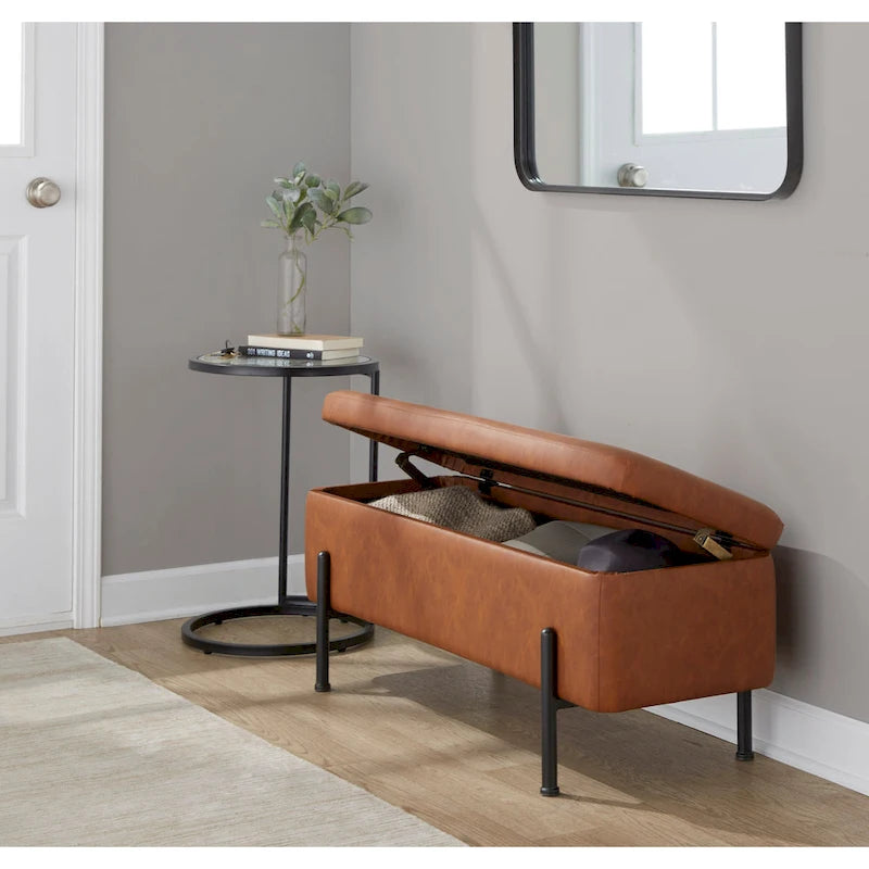 Upholstered Storage Bench with Flip Top Lid and Metal Base 500 lbs Capacity