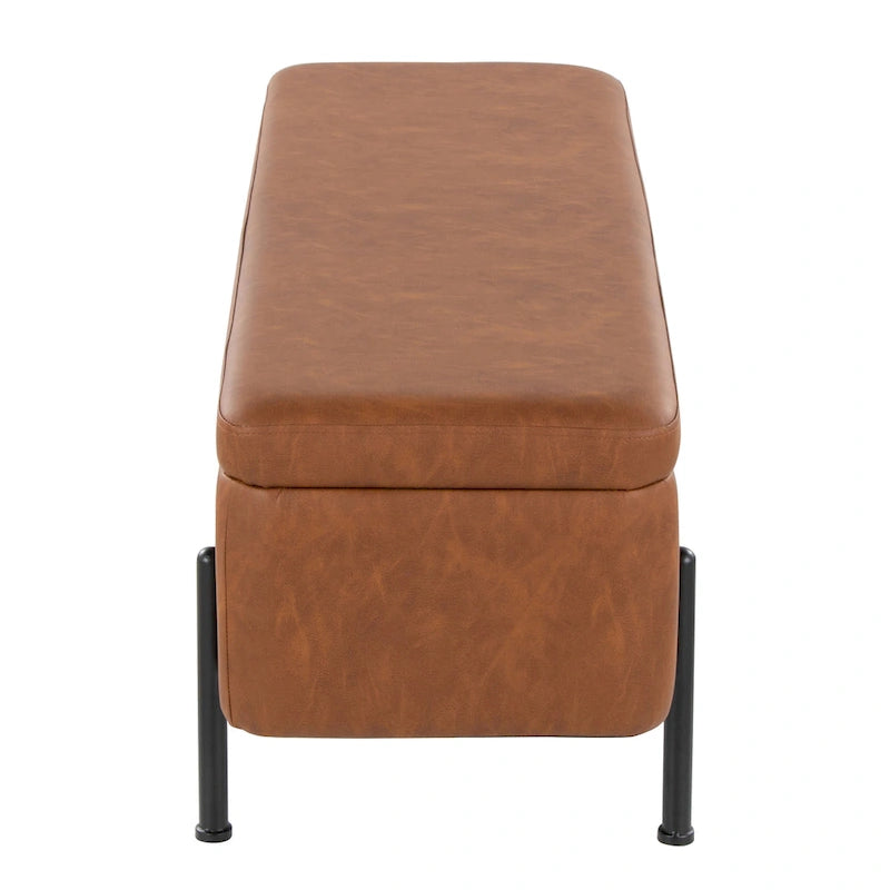 Upholstered Storage Bench with Flip Top Lid and Metal Base 500 lbs Capacity