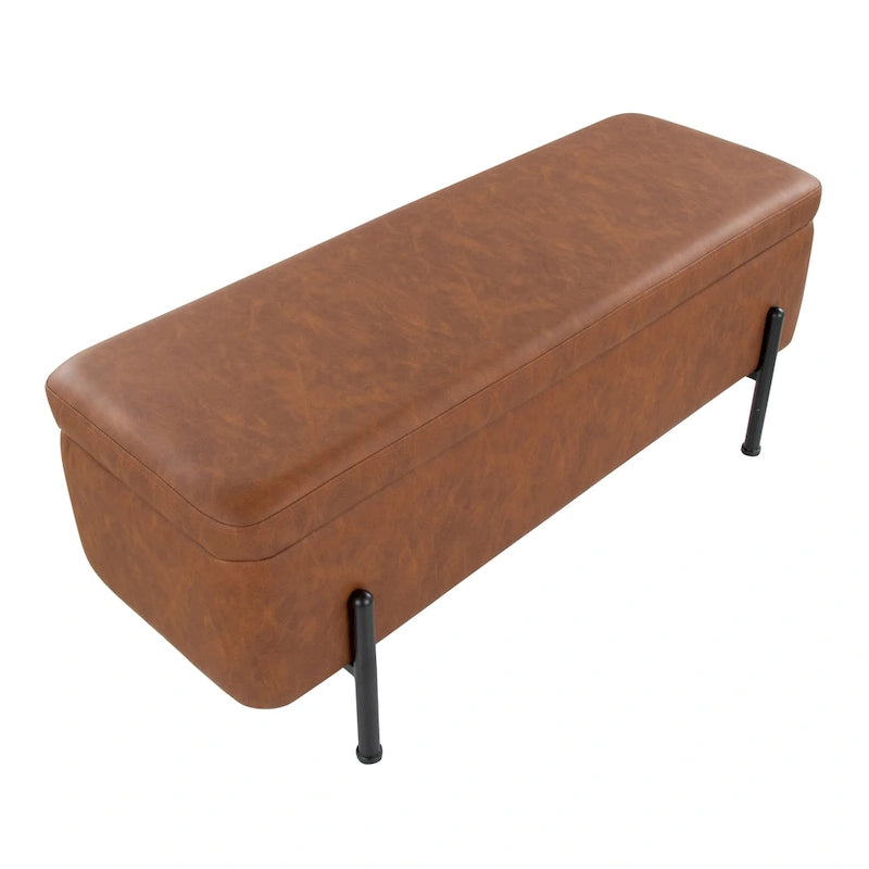 Upholstered Storage Bench with Flip Top Lid and Metal Base 500 lbs Capacity