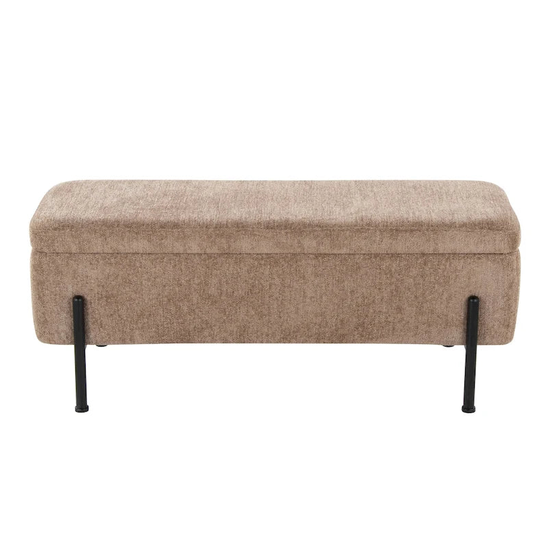 Upholstered Storage Bench with Flip Top Lid and Metal Base 500 lbs Capacity