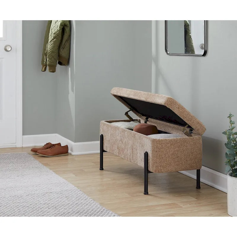 Upholstered Storage Bench with Flip Top Lid and Metal Base 500 lbs Capacity