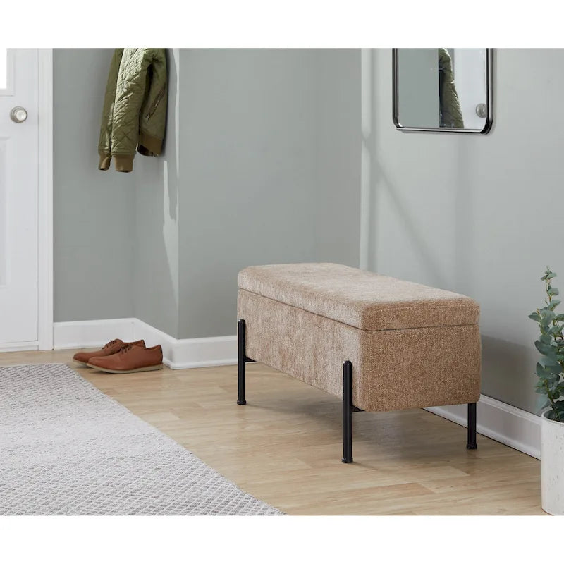 Upholstered Storage Bench with Flip Top Lid and Metal Base 500 lbs Capacity
