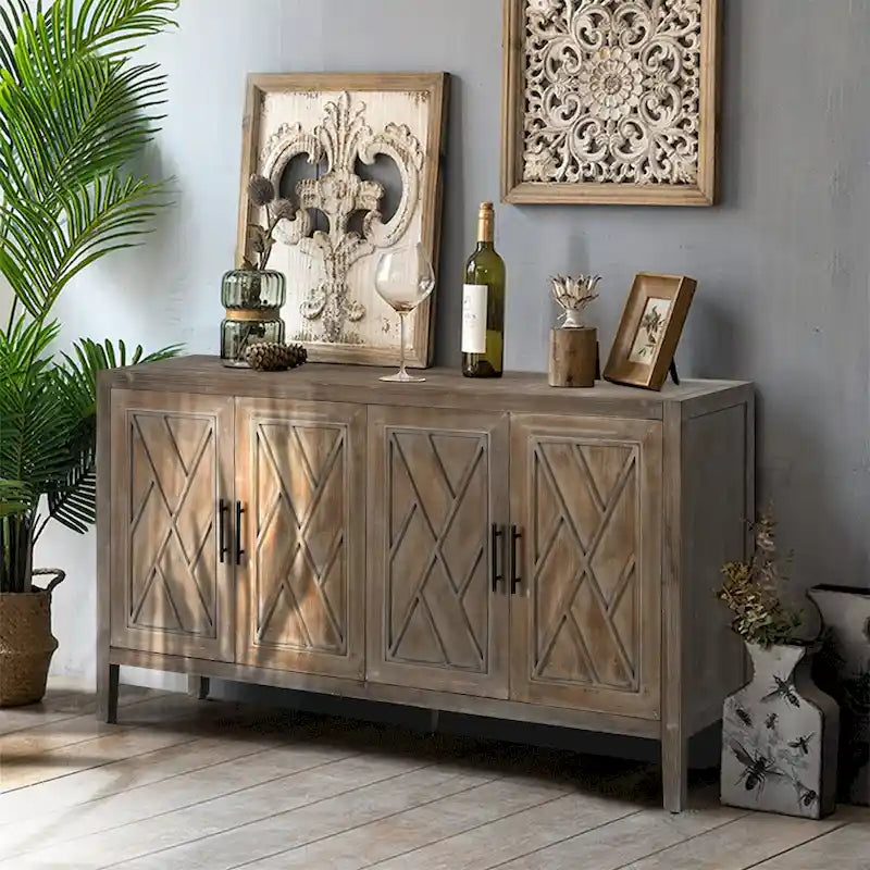 4 Door Wooden Storage Sideboard Cabinet with Adjustable Shelf 59.84 in.
