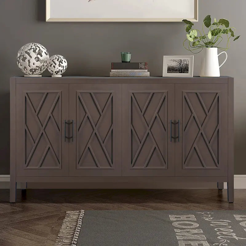 4 Door Wooden Storage Sideboard Cabinet with Adjustable Shelf 59.84 in.