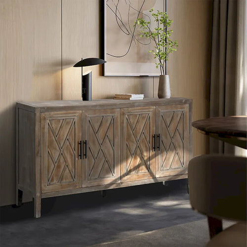 4 Door Wooden Storage Sideboard Cabinet with Adjustable Shelf 59.84 in.