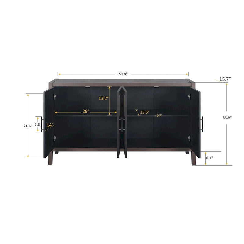 4 Door Wooden Storage Sideboard Cabinet with Adjustable Shelf 59.84 in.
