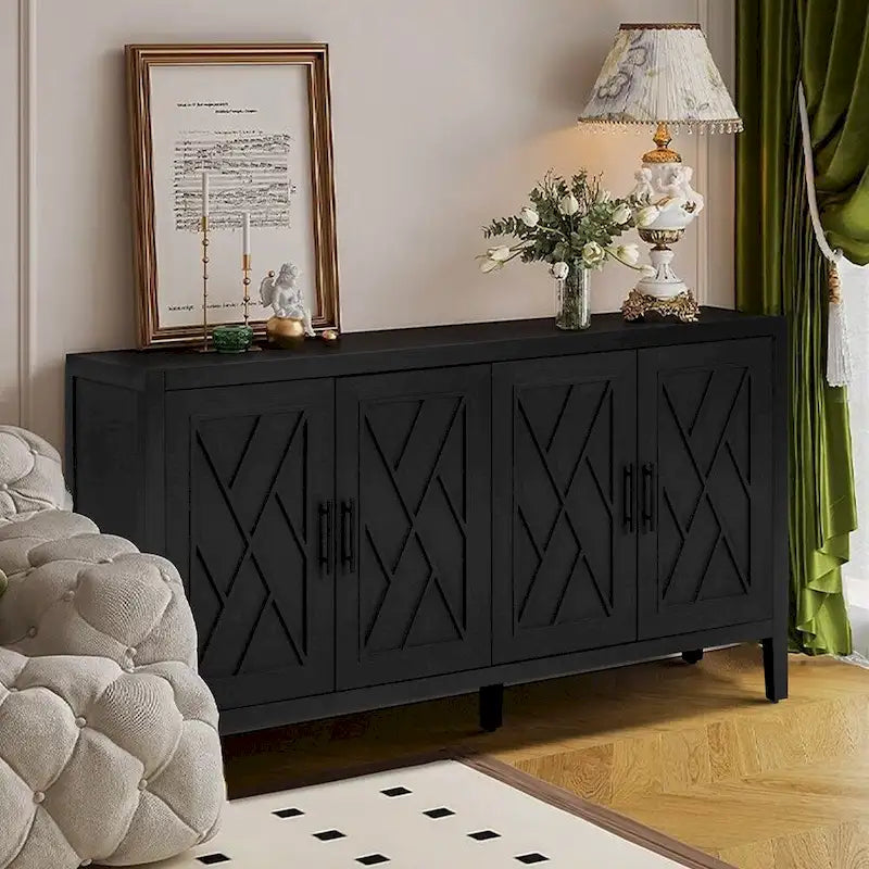4 Door Wooden Storage Sideboard Cabinet with Adjustable Shelf 59.84 in.