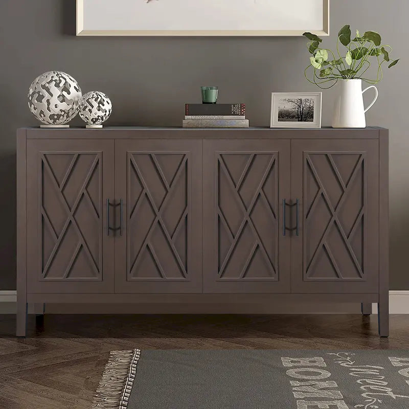 4 Door Wooden Storage Sideboard Cabinet with Adjustable Shelf 59.84 in.