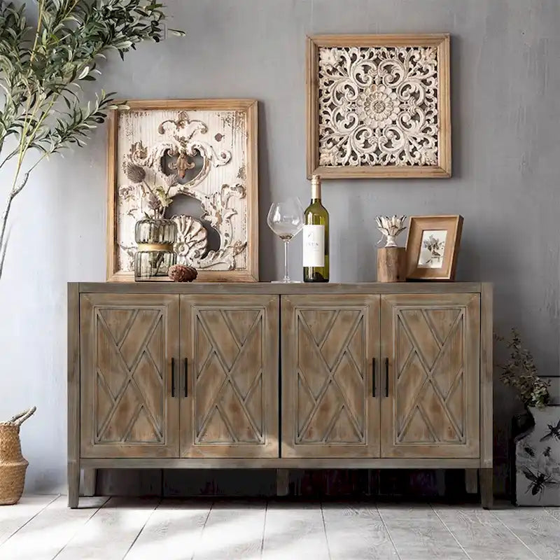 4 Door Wooden Storage Sideboard Cabinet with Adjustable Shelf 59.84 in.