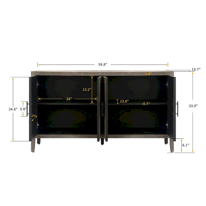 4 Door Wooden Storage Sideboard Cabinet with Adjustable Shelf 59.84 in.